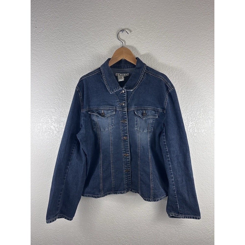 AMI Blue Denim Button Front Western Stretch Trucker Jean Jacket Womens Size XL